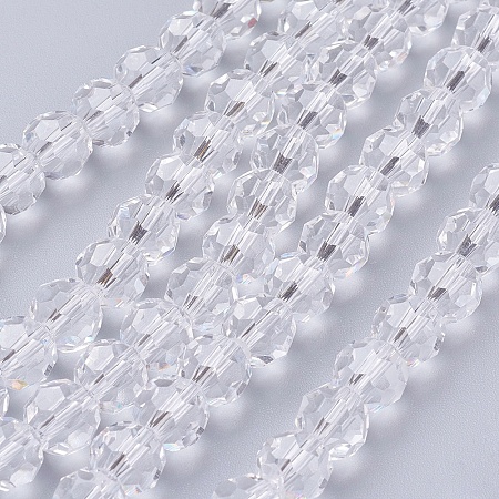 Honeyhandy Faceted Glass Round Beads Strands, Clear, 8mm, Hole: 1mm, about 70~72pcs/strand, 22.6 inch