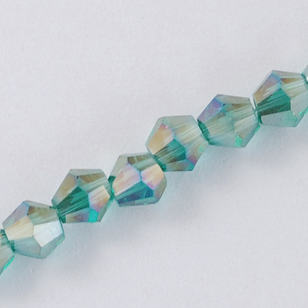 Honeyhandy Glass Beads Strands, AB Color Plated, Faceted, Bicone, Light Sea Green, 2x3mm, Hole: 0.5mm, about 200pcs/strand, 16.5 inch