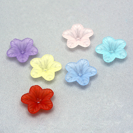 Honeyhandy Transparent Acrylic Beads, Frosted, Flower, Mixed Color, 18x17.5x4.5mm, Hole: 1.5mm