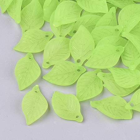 Honeyhandy Transparent Acrylic Pendants, Frosted, Leaf, Light Green, 18x11x3mm, Hole: 2mm