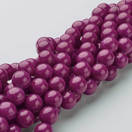 Honeyhandy Natural Mashan Jade Round Beads Strands, Dyed, Medium Violet Red, 10mm, Hole: 1mm, about 41pcs/strand, 15.7 inch