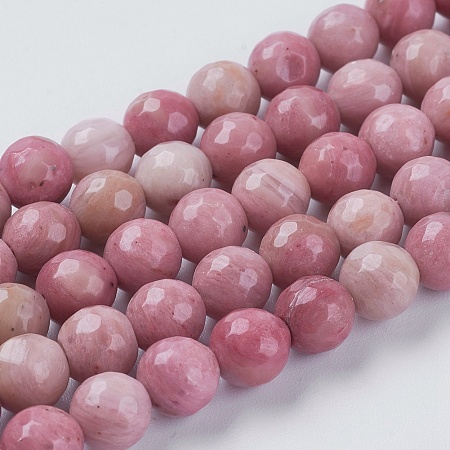 Honeyhandy Natural Rhodochrosite Beads Strands, Dyed, Faceted, Round, Pink, 8mm, Hole: 1mm, about 46pcs/strand, 15.75 inch