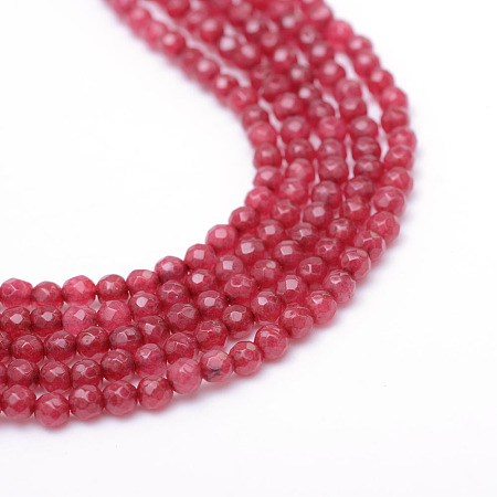 ARRICRAFT Faceted Round Dyed Natural White Jade Bead Strands, Indian Red, 3~3.5mm, Hole: 1mm, about 120~123pcs/strand, 14.9 inches