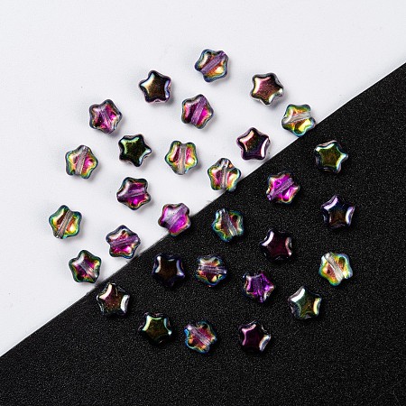 NBEADS Czech Glass Beads, Star, Colorful, 6x6x3mm, Hole: 0.8mm; about 67pcs/10g