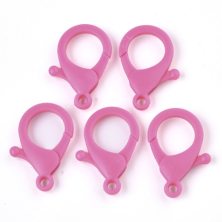 Honeyhandy Plastic Lobster Claw Clasps, Hot Pink, 35x24.5x6mm, Hole: 3mm