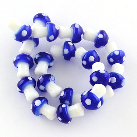 Honeyhandy Mushroom Handmade Lampwork Beads Strands, Blue, 16x12mm, Hole: 2mm, about 20pcs/strand, 13.7 inch