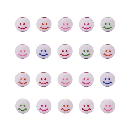 ARRICRAFT 200PCS 8mm Mixed Color Craft Style Smiley Face Round Acrylic Beads, Hole: 2mm