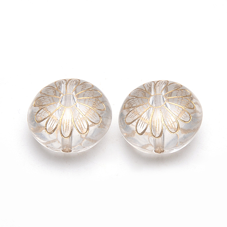 Honeyhandy Golden Plated Acrylic Beads, Metal Enlaced, Flat Round, Clear, 16x10mm, Hole: 1mm