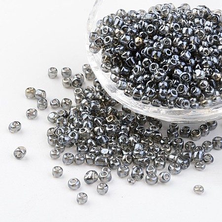 Honeyhandy Round Glass Seed Beads, Trans. Colours Lustered, Gray, Size: about 4mm in diameter, hole: 1.5mm, about 496pcs/50g