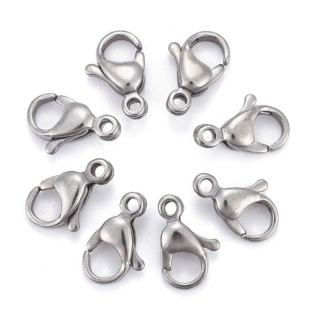 Honeyhandy 304 Stainless Steel Lobster Claw Clasps, Parrot Trigger Clasps, Grade A, Stainless Steel Color, 12x7.5x3.5mm, Hole: 1.4mm