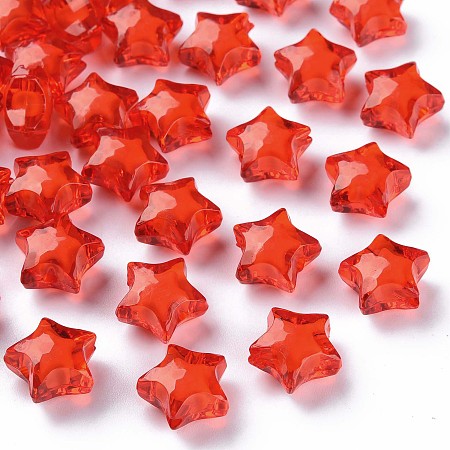 Transparent Acrylic Beads, Bead in Bead, Faceted, Star, Red, 14x15x8.5mm, Hole: 2mm