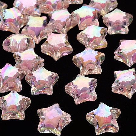 Honeyhandy Transparent Acrylic Beads, Bead in Bead, AB Color, Faceted, Star, Pink, 14x15x8.5mm, Hole: 2mm, about 518pcs/500g