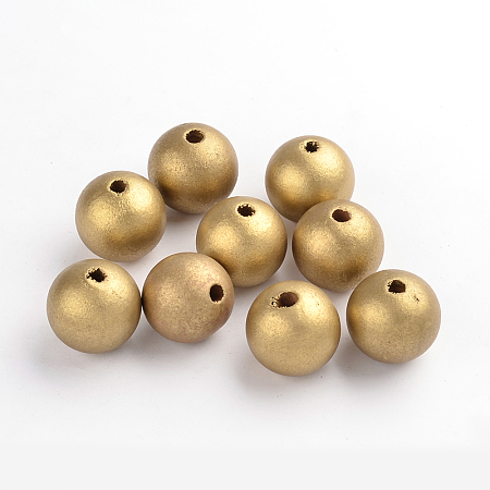 ARRICRAFT Natural Wood Beads, Round, Lead Free, Dyed, Golden, 24-25mm in diameter, hole: 5mm