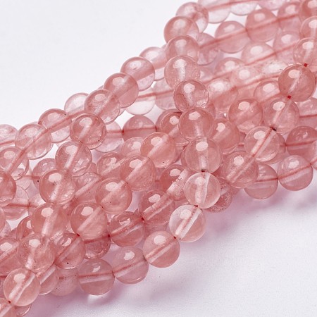 Honeyhandy Cherry Quartz Glass Beads Strands, Round, Salmon, 6mm, Hole: 0.8mm, about 64pcs/strand, 16 inch