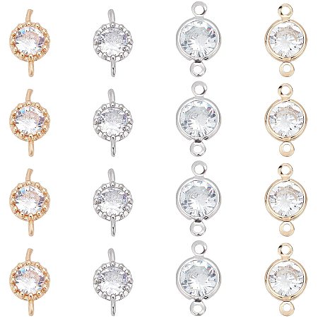 SUPERFINDINGS 32Pcs 4 Style Transparent Diamond Flower Charming Connectors Crystal Pendant Links with Rhinestone Cubic Zirconia Link for Jewelry Making, Hole: 1 mm