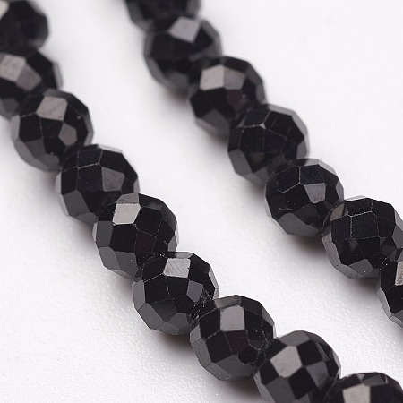 ARRICRAFT Natural Black Spinel Bead Strands, Faceted, Round, 3mm, Hole: 0.5mm, about 135pcs/strand, 15.5 inches