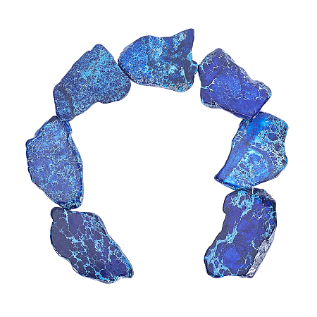 Globleland Natural Imperial Jasper Beads Strands, Dyed, Nuggets, Cornflower Blue, 20~62x15~50x4~7mm, Hole: 1~1.5mm; 7~11pcs/strand, 15.35 inches~16.14 inches(39~41cm)