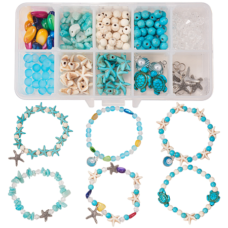 SUNNYCLUE DIY Anklets Making, with Erose Freshwater Shell Beads, Transparent Glass Bead, Natural Gemstone Beads, Tibetan Style Alloy Beads and Strong Stretchy Beading Elastic Thread, Mixed Color, 13.5x7x3cm