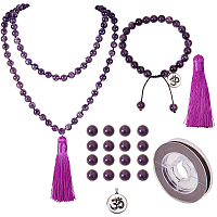 SUNNYCLUE DIY Jewelry Necklace Making, with Natural Amethyst Beads, Tibetan Silver Guru Beads and Alloy Pendants, Polyester Tassel Pendants, Antique Silver