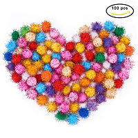 PandaHall Elite About 100 Pcs Arts Craft Pom Poms Glitter Poms Sparkle Balls with Tinsel Diameter 25mm Assorted Color