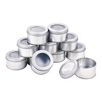 BENECREAT 12 Pack 4 Ounce Silver Metal Tin Cans Round Screw Top Tin Box with Clear Window for Candles, Party Favors and Other Small Accessories