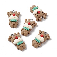 Honeyhandy Christmas Theme Opaque Resin Pendants, with Platinum Tone Iron Findings, Reindeer/Stag, Tan, 26x17x8mm, Hole: 2mm