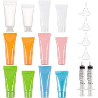 BENECREAT 24PCS 5ml/10ml 6-Colors Plastic Squeeze Tubes Travel Size Makeup Sample Bottles with 4PCS Funnel and 2PCS 5ml Syringe for Lotion, Cream, Shampoo and Facial Cleaning