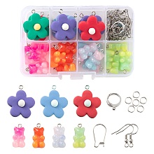 Honeyhandy DIY Earring Jewelry Making Kits, 29Pcs Flower & Bear Resin Pendants, Stainless Steel Jump Rings & Earrings Findings, Mixed Color, Pendants: 29pcs/box