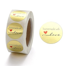 Honeyhandy DIY Scrapbook, Decorative Adhesive Tapes, Flat Round with Word Handmade with Love, Gold, 25mm, about 500pcs/roll