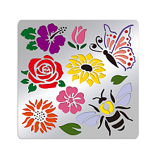 BENECREAT Flower Tulip Matte Metal Stencils, Butterfly Bee Stencil Template for Painting, Wood Burning, Leather Burning, Engraving, Scrapbooking,15.6x15.6cm