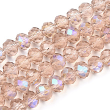 Honeyhandy Electroplate Glass Beads Strands, Half Rainbow Plated, Faceted, Rondelle, PeachPuff, 4x3mm, Hole: 0.4mm, about 123~127pcs/strand, 16.5~16.9 inch(42~43cm)