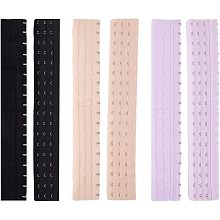 BENECREAT 6Pcs 3 Colors Elastic Corset Extender, Polyester Elastic Corset Extender, 3 Rows of 18 Hook Back Bra Adjusters with Stainless Steel Rings and Hooks, for Corset Shapewear Waist