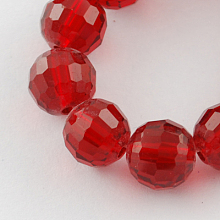 Honeyhandy Transparent Glass Bead Strands, Faceted(96 Facets), Round, Red, 8mm, Hole: 1mm, about 72pcs/strand, 21.8 inch