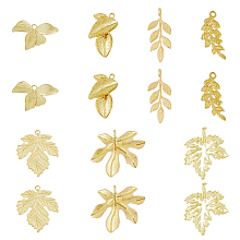 SUPERFINDINGS DIY Jewelry Making Finding Kit, Including Brass Pendants and Link Connectors, Maple & Grape Leaf, Raw(Unplated), 14~26x9~25x1~3mm, Hole: 1~2.5mm, 14Pcs/box