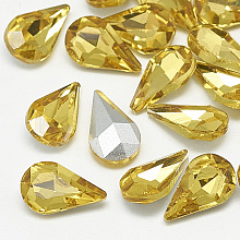 Honeyhandy Pointed Back Glass Rhinestone Cabochons, Back Plated, Faceted, teardrop, Topaz, 10x6x3mm