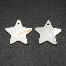 Honeyhandy Star Freshwater Shell Pendants, Creamy White, 23~25x23~25x2mm, Hole: 1.5mm