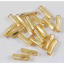 Honeyhandy Glass Twist Bugles Seed Beads, Goldenrod, about 6mm long, 1.8mm in diameter, hole: 0.6mm, about 10000pcs/bag. Sold per package of one pound