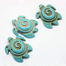 Honeyhandy Synthetic Turquoise Pendants, Tortoise, Turquoise, 41x33.5~35x12~12.5mm, Hole: 2mm