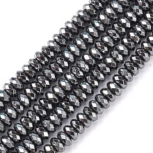 Honeyhandy Non-Magnetic Synthetic Hematite Beads Strands, Faceted, Rondelle, Black, 3x6mm, Hole: 1mm, 120pcs/strand, 14.1 inch