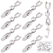 SUNNYCLUE 1 Box 12Pcs Cubic Zirconia Folder Over Clasps Brass Fold Over Clasp Extender Connector Necklace Rhinestone Clasps for Jewelry Making Bracelet Extension Crystal Converter Anklets Platinum