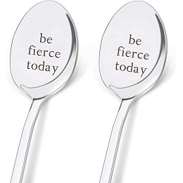 GLOBLELAND 2Pcs Be Fierce Today Engraved Spoon with Gift Box Stainless Steel Table Spoons for Friends Families Festival Christmas Birthday Wedding, 8Inches