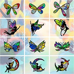 AHANDMAKER 24Pcs Butterfly Fairy Stained Glass Effect Paper Suncatchers Window Clings with Colored Paper, DIY Window Decals Window Paint Art Stickers for DIY Crafts, Home and Shop Window Holiday Decor