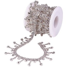 Champagne-Silver Chain SS6/2.0MM USIX 10 Yards Crystal Rhinestone Close Chain Trimming Claw Chain Multi Size Color Rhinestone Chain for DIY Arts Craft Sewing Jewelry Making 