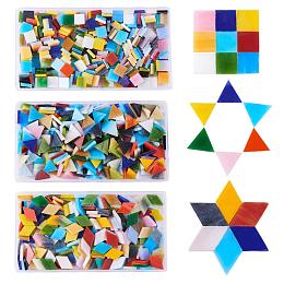 PandaHall Elite About 600g Assorted Color Mosaic Tiles Glass Cabochons Pieces for Home Decoration Crafts Supply (Triangle, Square, Rhombus)