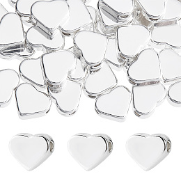 PandaHall Elite 66Pcs Brass Beads, Heart, Silver, 6x7x3mm, Hole: 1.6mm