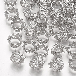 Honeyhandy Brass Beads, with Cubic Zirconia, Large Hole Beads, Crown, Real Platinum Plated, 8x6mm, Hole: 6mm