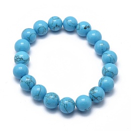 Honeyhandy Synthetic Turquoise Jasper Bead Stretch Bracelets, Round, 2 inch~2-1/8 inch(5.2~5.5cm), Bead: 10mm