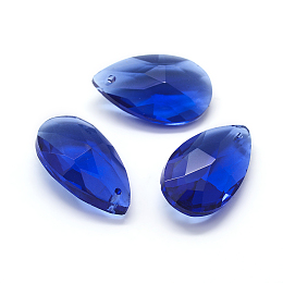 Honeyhandy Faceted Glass Pendants, Teardrop, Dark Blue, 22x13x8.5mm, Hole: 1mm