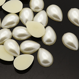 Honeyhandy ABS Plastic Imitation Pearl Cabochons, Dyed, teardrop, Beige, 13x8x4mm