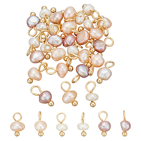 30Pcs 3 Styles Natural Cultured Freshwater Pearl Nuggets Charms, with Golden Tone 304 Stainless Steel Ball Head Pins, Mixed Color, 10x4~5x3~4mm, 10pcs/style